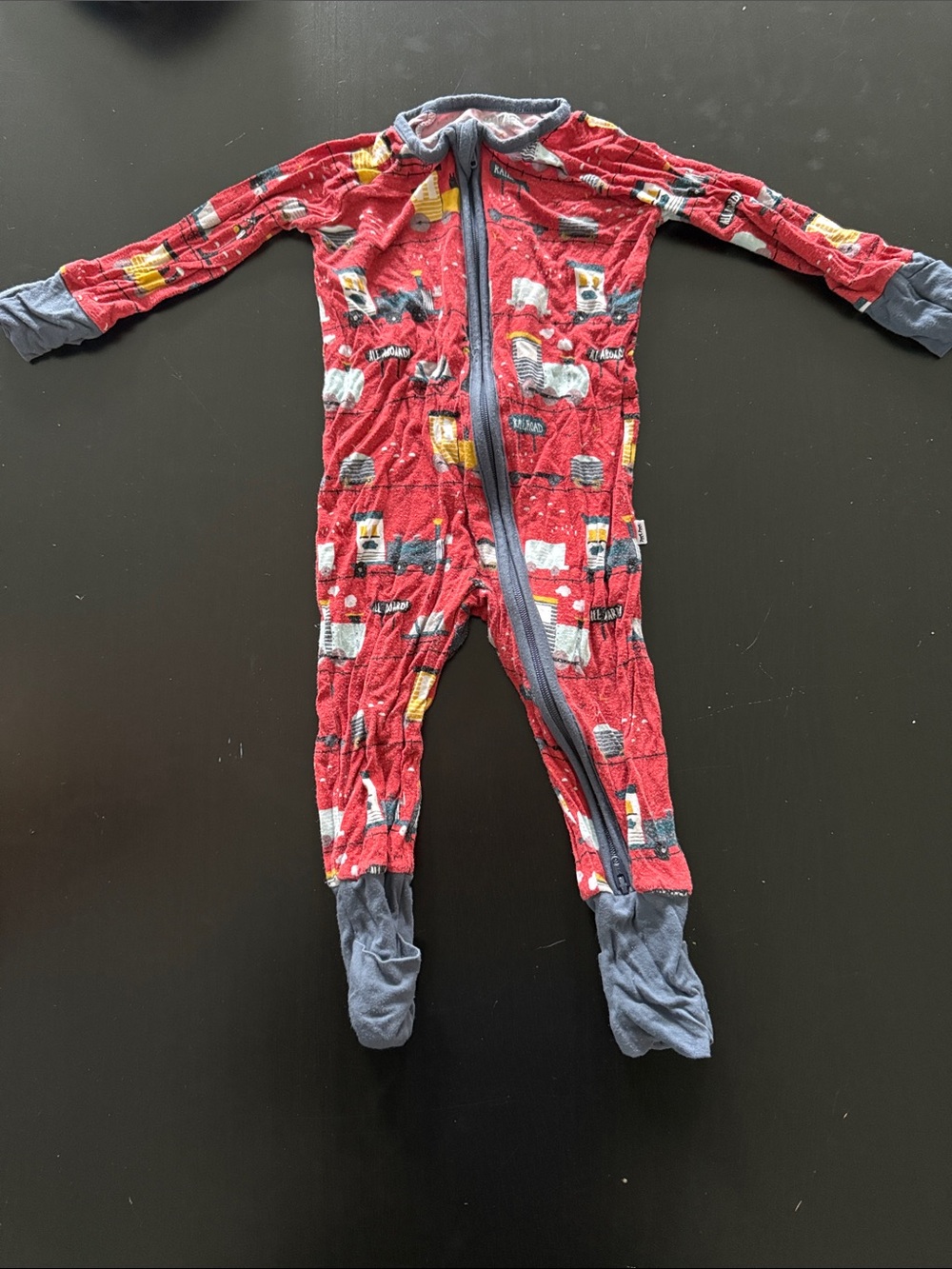 Little Sleepies Red Footed One-Piece Pajamas with Gray Trim